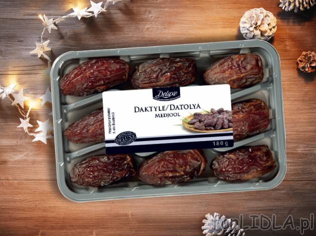 Daktyle Medjool , cena 8,00 PLN za 180 g/1 opak., 100 g=4,99 PLN. 
- produkt dostępny ...