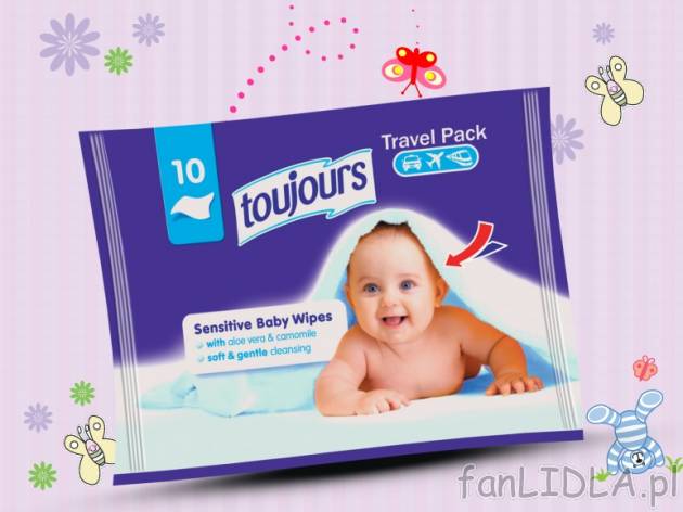 Wilgotne chusteczki , cena 1,99 PLN za 10szt./1 opak. 
- Sensitive - z łagodnym ...