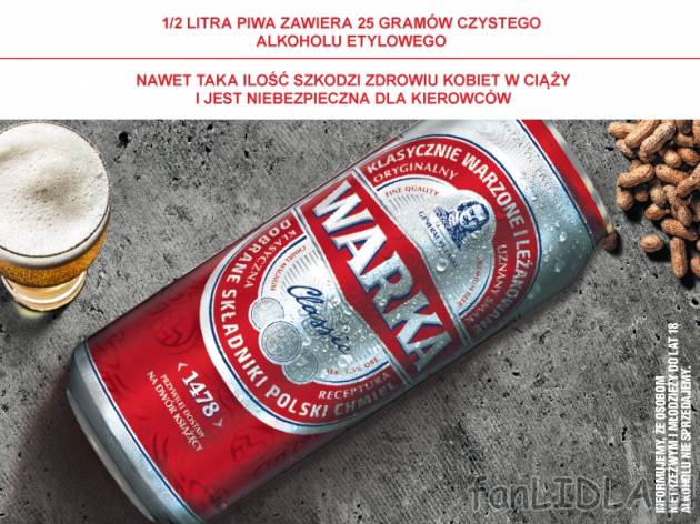 Warka , cena 1,00 PLN za 500 ml/1 pusz., 1 l =3,98 PLN.