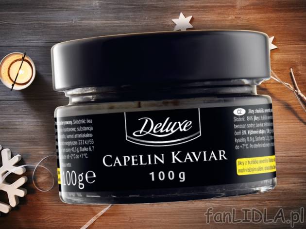 Czarny kawior , cena 7,00 PLN za 100 g/1 opak. 
- ikra z gromadnika z Oceanu Atlantyckiego ...