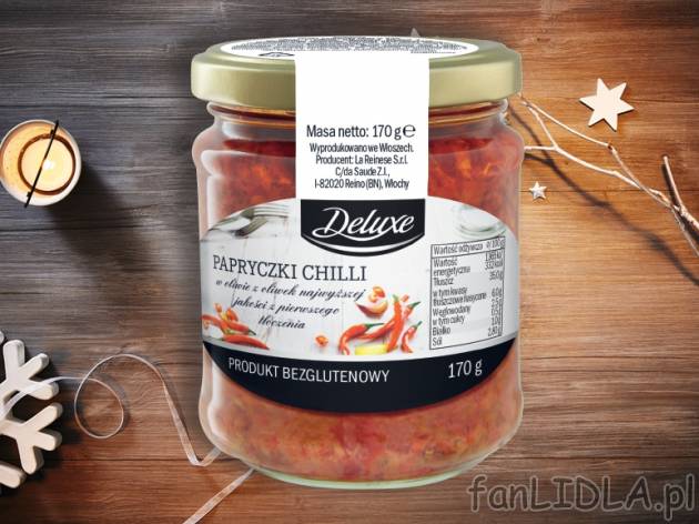 Strączki chilli w oliwie z oliwek , cena 5,00 PLN za 170 g/1 opak., 100 g=3,52 ...