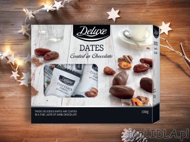Daktyle w polewie czekoladowej , cena 9,00 PLN za 100 g/1 opak.