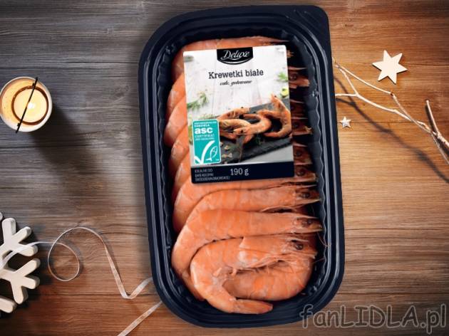 Krewetki gotowane , cena 11,00 PLN za 190 g/1 opak., 100 g=6,31 PLN.