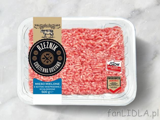 Rzeźnik Mięso mielone wieprzowe z szynki , cena 5,00 PLN za 500 g/1 opak., 1 kg=11,98 ...