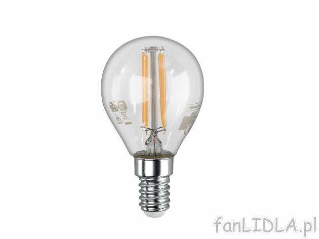 Żarówka filamentowa LED Livarno, cena 9,99 PLN 
- 37 W
- klasa A+
- E 14
- ...