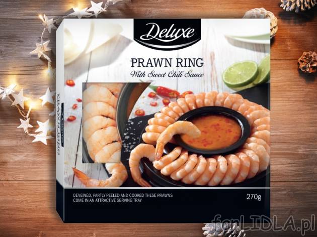 Krewetki wykwintne z sosem , cena 19,00 PLN za 270 g/1 opak., 1 kg=74,04 PLN.