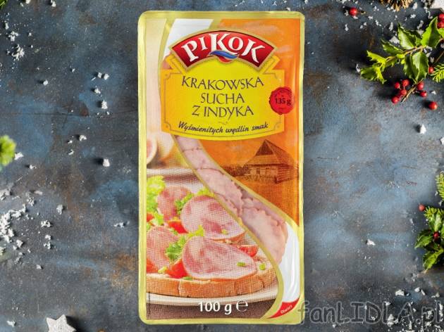 Pikok Kiełbasa krakowska sucha w plastrach , cena 2,00 PLN za 100 g/1 opak.