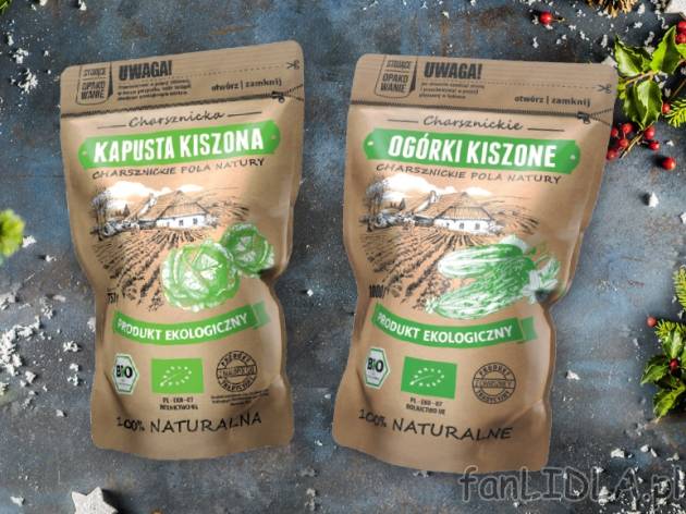 Charsznickie Pola Natury Bio-ogórki kiszone lub bio-kapusta kiszona , cena 5,00 ...