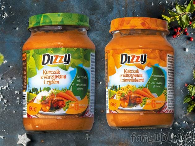 Dizzy Danie dla niemowląt , cena 2,00 PLN za 190 g/1 opak., 100 g=1,31 PLN.