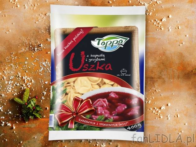 Toppo Uszka z kapustą i grzybami , cena 2,00 PLN za 400 g/1 opak., 1 kg=7,48 PLN.