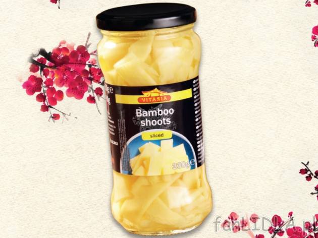 Pędy bambusa , cena 2,99 PLN za 330g/1 opak., 1kg=16,61 wg wagi odcieku PLN. 
- ...