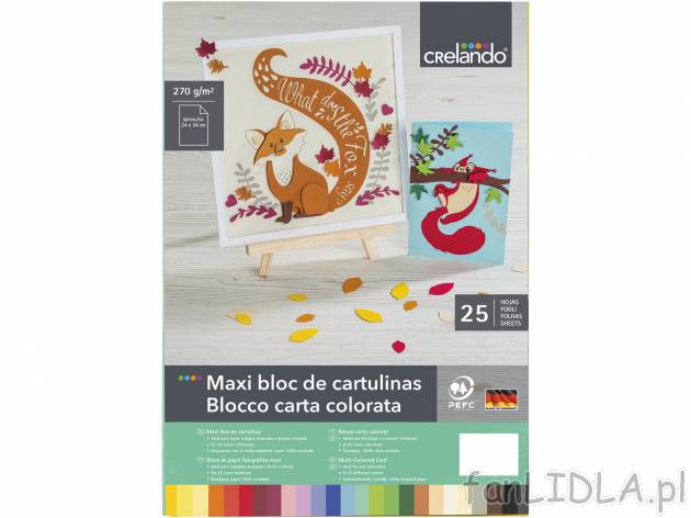Blok 25 kolorowych brystoli Crelando, cena 12,99 PLN 
- 270 g/m2
- 24 x 34 cm
- ...