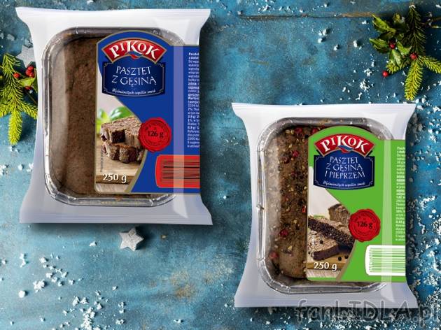 Pikok Pasztet z gęsiną , cena 4,00 PLN za 250 g/1 opak., 100 g=2,00 PLN.