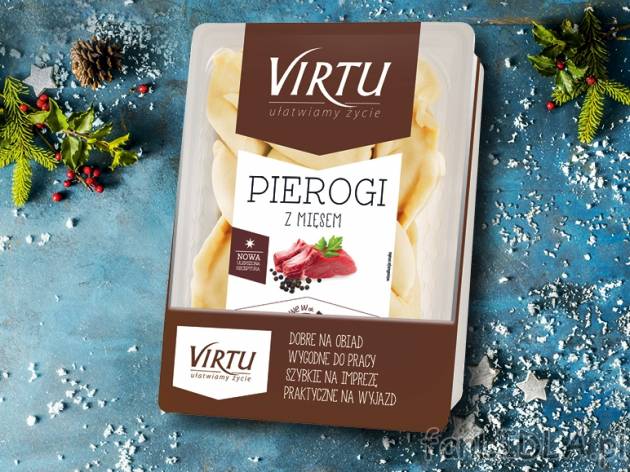 Virtu Pierogi z mięsem , cena 3,00 PLN za 400 g/1 opak., 1 kg=8,48 PLN.