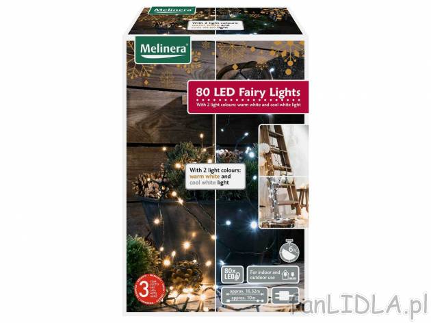Łańcuch świetlny LED , cena 29,99 PLN 
2 wzory 
- 80 energooszczędnych diod ...