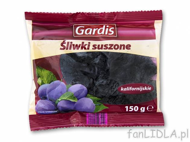 Gardis Śliwki suszone kalifornijskie , cena 3,00 PLN za 150 g/1 opak., 100 g=2,26 PLN.