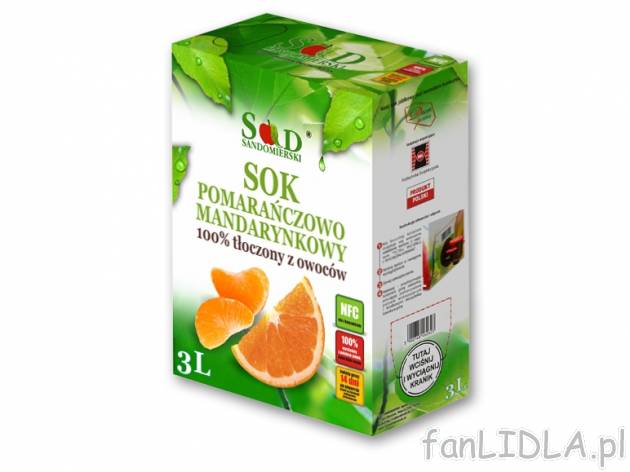 Sad Sandomierski Sok tłoczony , cena 14,00 PLN za 3 l/1 opak., 1 l=5,00 PLN. 
*Produkt ...
