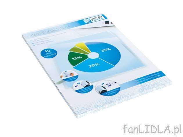 Zestaw folii do laminowania United Office, cena 13,99 PLN za 1 zestaw 
do wyboru: ...