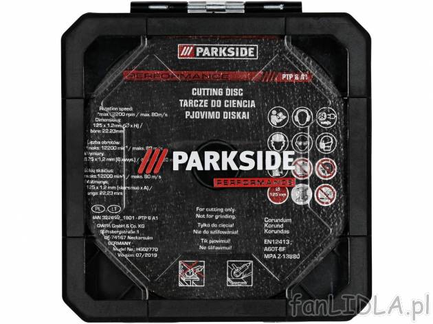 Zestaw 6 tarcz do cięcia Parkside Performance, cena 19,99 PLN 
- 125 x 1,2 mm ...