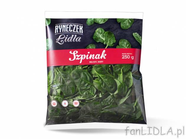 Ryneczek Lidla Szpinak , cena 3,00 PLN za 250 g/1 opak., 100 g=1,60 PLN.