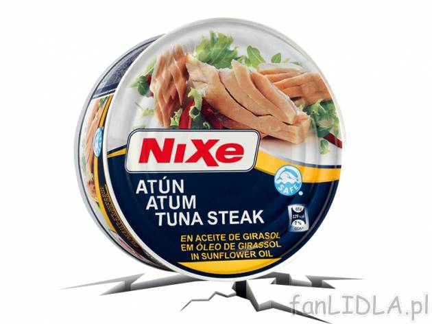 Nixe Tuńczyk w oleju , cena 24,00 PLN za 900 g/1 opak., 1 kg=38,45 wg wagi odcieku PLN.