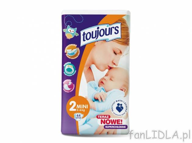 Toujours Pieluszki Mini , cena 13,00 PLN za 44 szt./1 opak., 1 szt,=0,32 PLN.