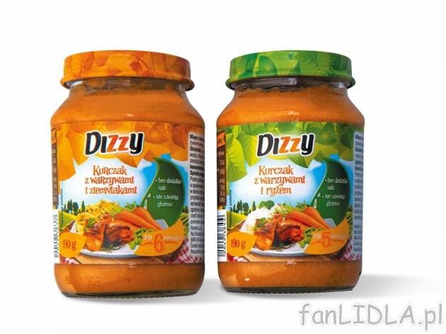 Dizzy Danie dla niemowląt , cena 2,00 PLN za 190 g/1 opak., 100 g=1,31 PLN. 
Różne ...