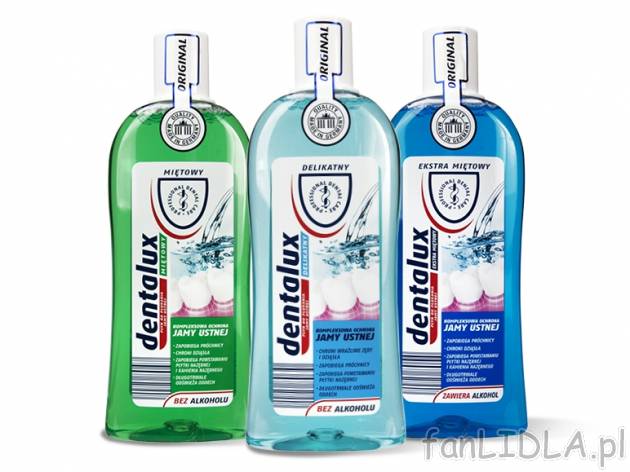Dentalux Płyn do płukania jamy ustnej , cena 3,00 PLN za 500 ml/1 but., 1 l=7,48 ...