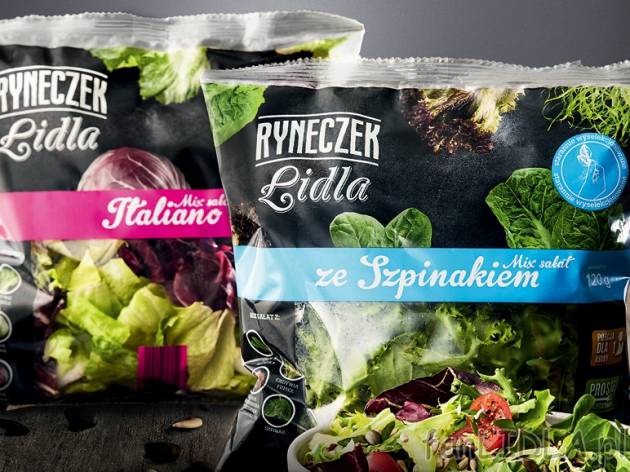 Ryneczek Lidla Mix Sałat , cena 2,00 PLN za 120/160/170/200 g/1 opak., 100 g=1,85/1,39/1,31/1,11 ...