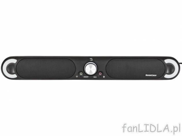 Głośnik PC-soundbar Silvercrest, cena 79,90 PLN 
- port na słuchawki i mikrofon
- ...