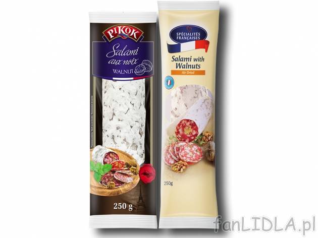 Salami z orzechami włoskimi , cena 8,00 PLN za 250 g/1 opak., 100 g=3,60 PLN.