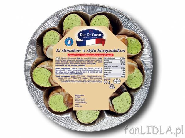 Ślimaki nadziewane , cena 9,00 PLN za 89 g/1 opak., 100 g=11,22 PLN.