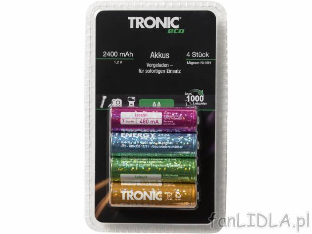 Zestaw 4 akumulatorków 1,2 V Tronic, cena 14,99 PLN 
2 rodzaje do wyboru 
- czas ...