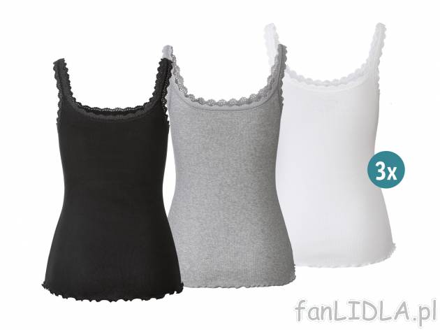 Top na koronkowych ramiączkach, 3 szt.* Esmara Lingerie, cena 10,99 PLN 
* Artykuł ...