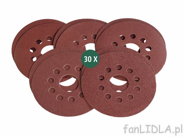 Zestaw 30 papierów ściernych Ø 180 mm Parkside, cena 19,99 PLN 
- uziarnienie: ...