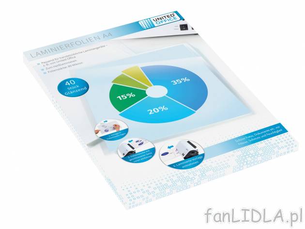 Zestaw folii do laminowania , cena 13,99 PLN za 1 opak. 
- 40 szt. A4 lub 40 szt. ...