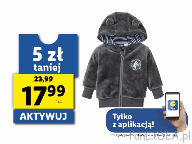 Bluza polarowa Lupilu, cena 22,99 PLN 
- rozmiary: 62-92
- z miękkiego, przytulnego ...