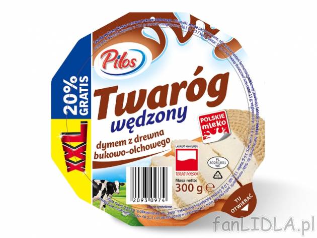 Pilos Twaróg wędzony , cena 3,00 PLN za 300 g/1 opak., 1 kg=13,30 PLN.