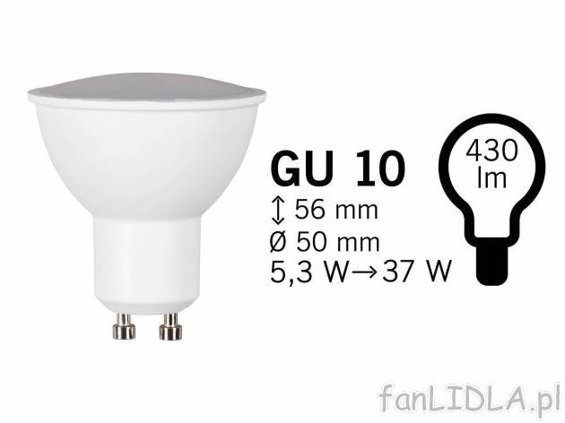 Żarówka reflektorek LED Livarno, cena 5,99 PLN  
-  z 10 diodami SMD
Opis

- TUV-GS