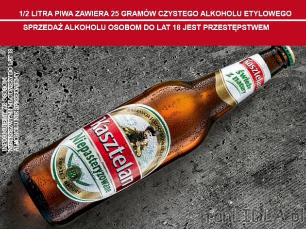 Kasztelan Piwo niepasteryzowane , cena 2,00 PLN za 660 ml/1 but., 1 l=3,53 PLN.