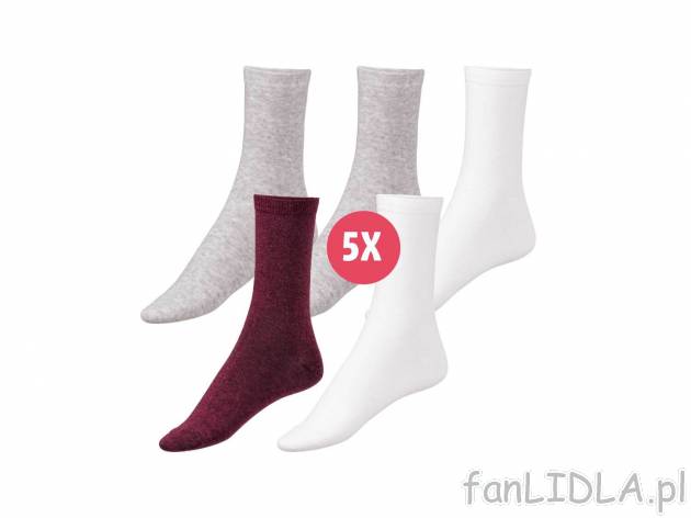 Skarpety damskie z biobawełną, 5 par* Esmara, cena 3,59 PLN 
*Artykuł dostępny ...