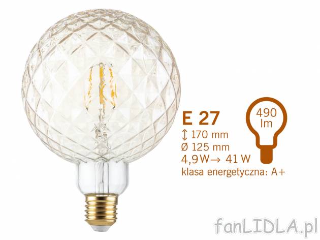 Żarówka filamentowa LED Livarno, cena 19,99 PLN 
- temperatura barwowa zbliżona ...