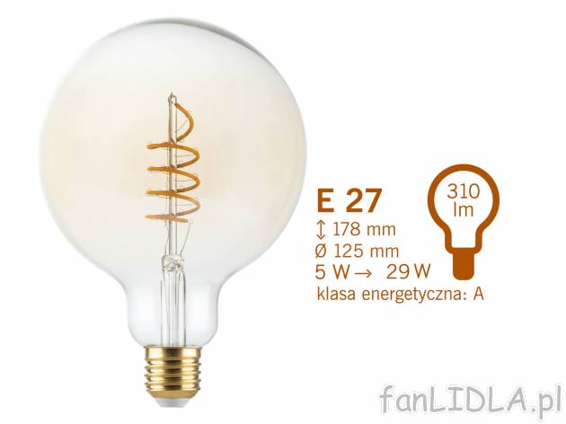 Żarówka filamentowa LED Livarno, cena 19,99 PLN 
- temperatura barwowa zbliżona ...