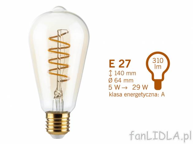 Żarówka filamentowa LED Livarno, cena 19,99 PLN 
- temperatura barwowa zbliżona ...