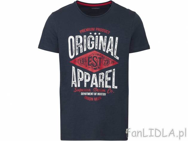 T-shirt męski Livergy, cena 19,99 PLN 
- rozmiary: M-XL
- 100% bawełny
Dostępne ...