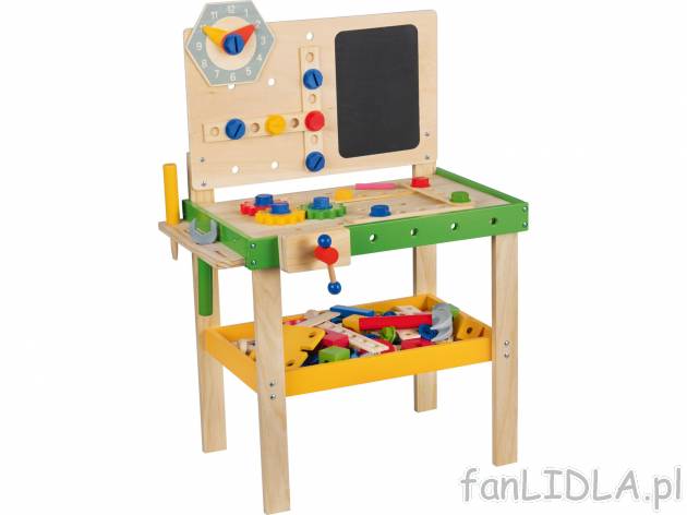 Drewniany warsztat Playtive Junior, cena 99,00 PLN 
- 92 elementy
- ok. 51 x 74 ...