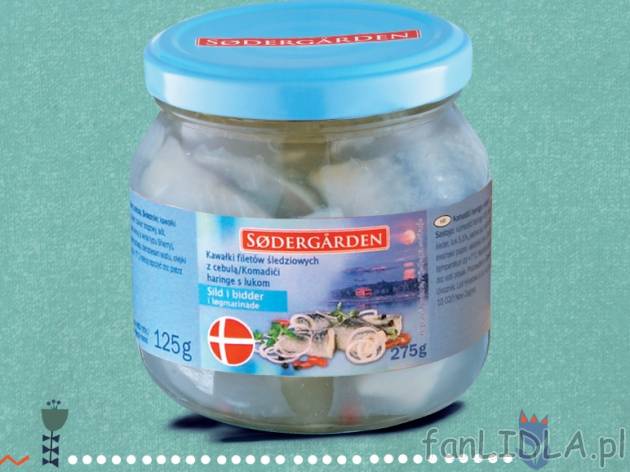 Śledziki po duńsku , cena 4,99 PLN za 240/250/265/275 g/1 opak., 1kg=20,79/19,96/18,83/18,15 ...