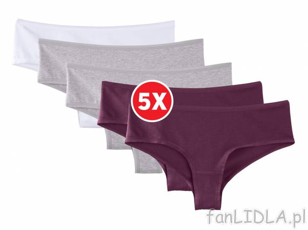 Damskie majtki typu hipster, 5 par , cena 24,99 PLN za 1 opak. 
- 95% bawełna, ...