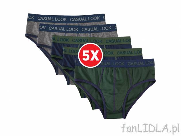 Męskie slipy, 5 par , cena 29,99 PLN za 1 opak. 
- 95% bawełna, 5% elastan (creora®)
- ...