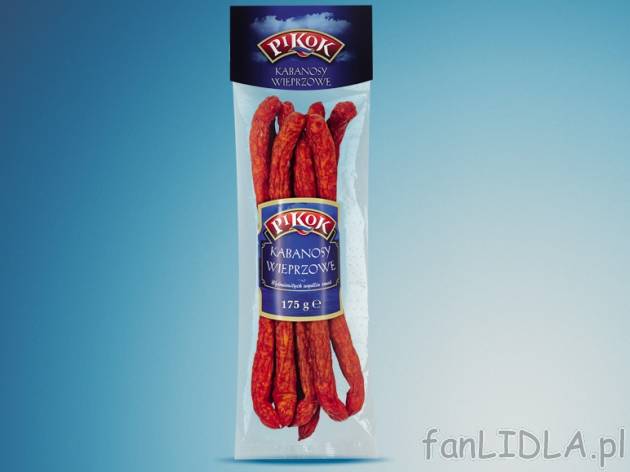 Kabanosy wieprzowe , cena 6,29 PLN za 175 g/1 opak., 100 g=3,59 PLN. 
- Kabanosy ...